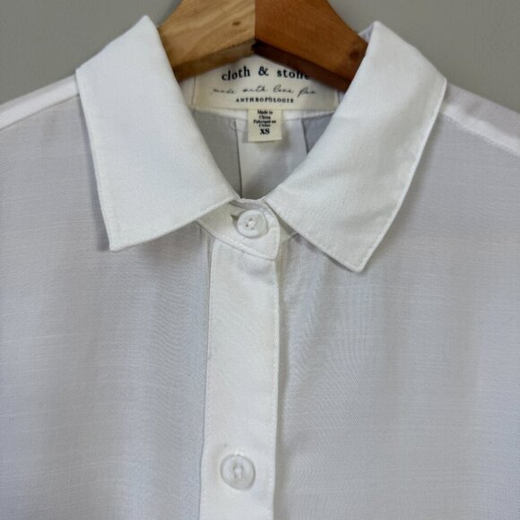 NWOT Cloth & Stone Anthropologie Ruffle Button Down Shirt Womens XS White Career - Picture 6 of 13
